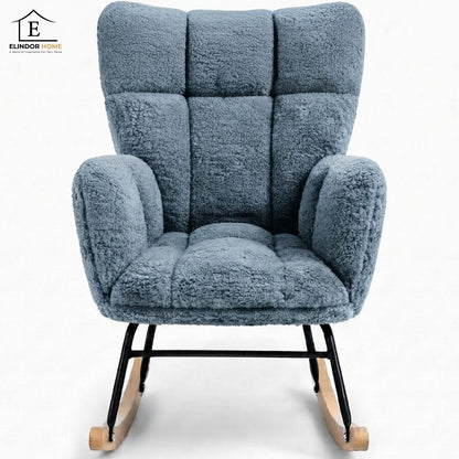 Fotoliu Balansoar Elindor® cu Spatar, Ergonomic, Cadru Solid din Otel, Ideal pentru Living, Dormitor, Camera Copilului, 68 x 88 x 93 cm, Albastru-Gri