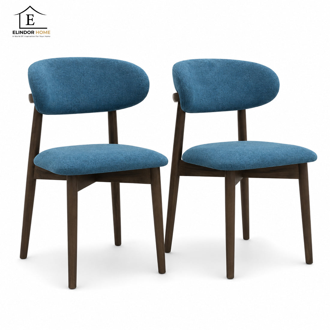 Set 2 Scaune Elindor® Ergonomice, Design Contemporan, Scaun cu Spatar si fara Manere, din Bumbac si In cu Picioare Maro Inchis, Potrivite pentru Living, Bucatarie, Birou, Dormitor, Albastru Inchis