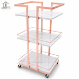 Carucior Organizator 3 Niveluri Elindor® , cu Roti 360°, Organizator Baie, Multifunctional, Raft Mobil Organizare Salon, Bucatarie, Camara, Birou, Bar, 76 x 33 x 43 cm, Rose Gold