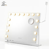 Oglinda Cosmetica Iluminata Led 360° Elindor® de Masa, Buton Touch, Luminozitate Ajustabila, Efect de Marire Lupa 10X, Oglinzi Cosmetice pentru Coafor, Barbierit, Pensat, Vopsit, Tuns si Machiaj, Frizerie, 58X43 cm, Alb