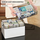Cutie pentru Medicamente Elindor® cu 3 Compartimente, Cutii Depozitare, cu Capac si Maner Transport, pentru Sertar, Dulap Baie, Dormitor, pentru Pastile, Unguente si Accesorii Medicale25.5 × 22 × 34 cm, Alb