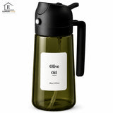 Pulverizator Ulei 2 în 1 Elindor®, Oliviera 470 ml, Sticla Dozatoare Multifunctionala, Control Precis, pentru Gatit, Friteuza cu Aer, Salate, Material Sticla si PVC, 18.1 x 7.7 cm, Negru