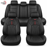 Set 5 Huse Scaune de Masina Elindor®, Huse Auto Piele, Impermeabile, Universale, Protectie Scaun Fata si Spate, Montaj Rapid, Accesorii Masina Interior, Negru