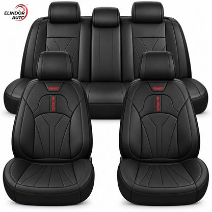 Set 5 Huse Scaune de Masina Elindor®, Huse Auto Piele, Impermeabile, Universale, Protectie Scaun Fata si Spate, Montaj Rapid, Accesorii Masina Interior, Negru