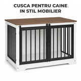 Cusca pentru Animale Elindor® Tip Mobila, Potrivita pentru Caini de Talie Medie, Utilizare in Interior, cu 2 Usi, o Usa Glisanta, Baza Solida, Marime L, 100 x 60 x 68 cm, Alb / Maro
