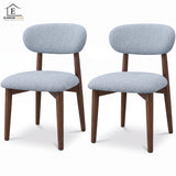Set 2 Scaune Elindor® Ergonomice, Design Contemporan, Scaun cu Spatar si fara Manere, din Bumbac si In cu Picioare Maro Inchis, Potrivite pentru Living, Bucatarie, Birou, Dormitor, Gri Albastrui