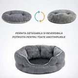 Pat Confortabil pentru Caini si Pisici Elindor® Rotund, Culcus Moale Antiderapant, Potrivit pentru Caine si Pisica de Talie Medie, Ideal in Orice Anotimp, in Casa, Marimea L, 76x60x20 cm, Gri