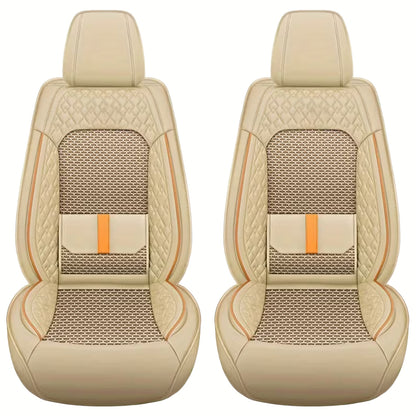 Set 2 Huse Scaune Auto Elindor® Universale, Design Tridimensional, Acoperire 360°, Husa pentru Protectie Sezut si Spatar Scaun Fata, Impermeabila, Piele Ecologica, Accesorii Masina Huse Interior,55 × 62 × 67 cm, Bej