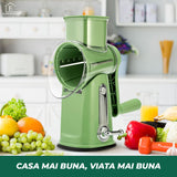 Razatoare Rotativa 5 in 1 Elindor® cu Maner, Lame din Otel Inoxidabil, Tocator Legume, Razatoare Branza, Nuci, Morcovi, Varza, Ustensila de Bucatarie, Design Compact, Multifunctional, Verde