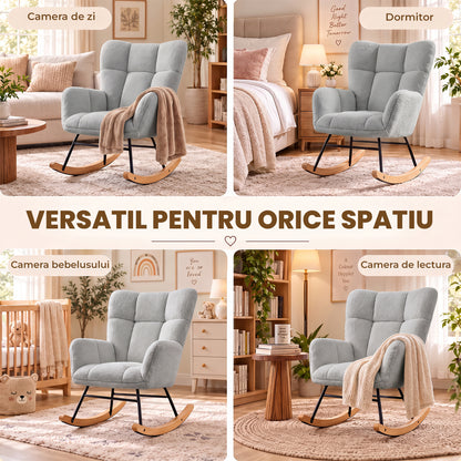 Fotoliu Balansoar Elindor® cu Spatar, Ergonomic, Cadru Solid din Otel, Ideal pentru Living, Dormitor, Camera Copilului, 68 x 88 x 93 cm, Gri Albastrui Deschis