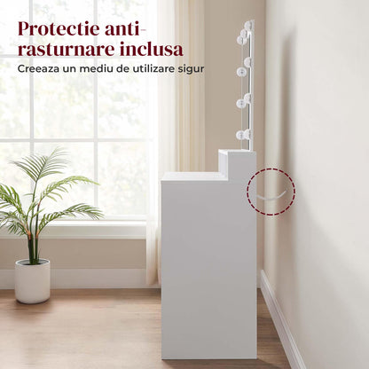 Masa de Machiaj Elindor®, cu Oglinda si Iluminare LED Reglabila, Spatiu Generos de Depozitare, 2 Sertare si 3 Compartimente, Fixare Anti-Rasturnare 40 × 100 × 145 cm, Alb