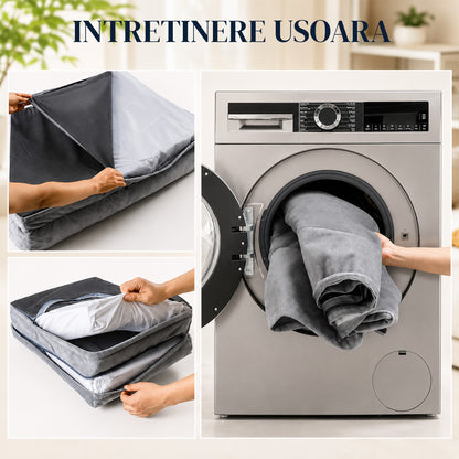 Pat pentru Caini Elindor® cu Saltea Ortopedica, Culcus din Spuma Cu Memorie pentru Caine de Talie Medie si Mare, Suport pentru Cap si Gat, Husa Detasabila, Antiderapant, Marimea L, 88.5 x 63 x 15 cm, Gri