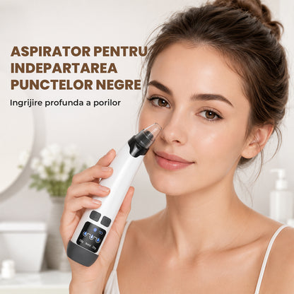 Aparat pentru Puncte Negre Elindor® Aspirator Reglabil, 4 Capete Incluse, 3 Trepte de Viteza, Ingrijirea Tenului, Alb