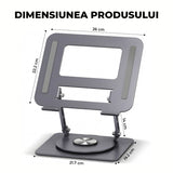 Suport Laptop si Tableta Elindor®, Masa Ergonomica Reglabila si Portabila, Stand Universal cu Baza Rotativa 360°, Antiderapanta, Compatibil 10–15.5 Inch, Ideal pentru Birou, Acasa si Calatorii, Gri