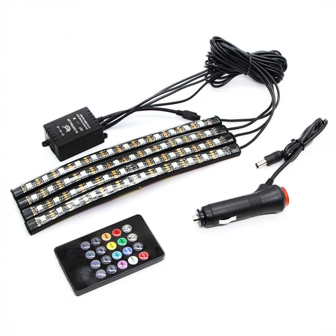 Lumini Interioare Auto Elindor®, 4 Benzi LED, Control Wireless, 8 Culori RGB
