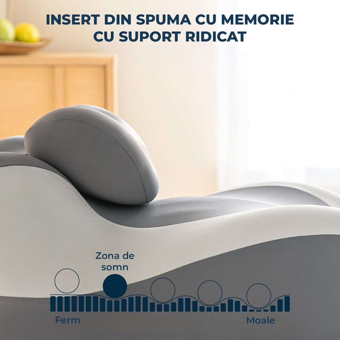 Perna Ergonomica Elindor®, Perna Wedge pentru Circulatie si Recuperare, Suport pentru Genunchi, Picioare si Trunchi, cu Spuma cu Memorie, Husa Textila, 55 × 39 × 30 cm, Gri