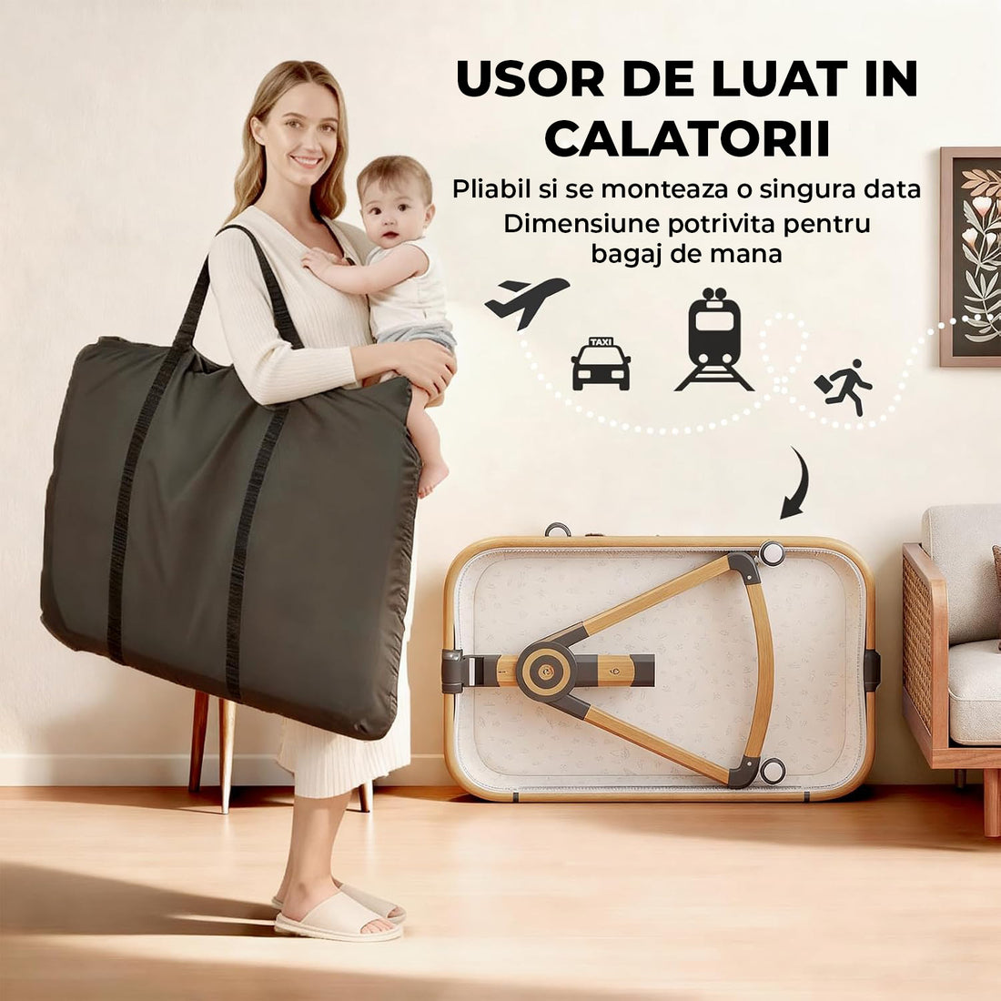Patut Pliabil Bebelusi Elindo® 3 in 1, Copii 0-6 luni, Leagan Bebe pe 6 Nivele de Inaltime, Cos Depozitare, Portabil, Plasa Laterala, Roti cu Sistem Blocare, Saltea Integrata, Greutate Maxima 9-12 kg, Model cu Stele, Roz