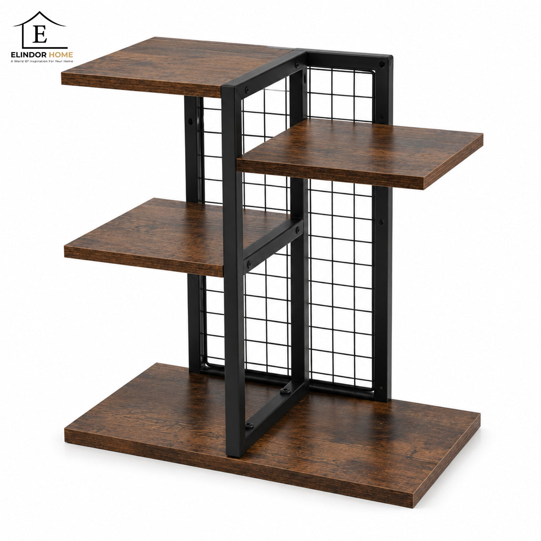 Raft Elindor® pe 3 Nivele, Rafturi Suprapus pentru Bucatarie, Organizator Ideal ca Etajera Depozitare in Camara sau Birou, Perfect pentru Condimente, Vesela, Farfurii, Stabil si Compact, Polita pentru Obiecte, 40 × 19.2 × 40 cm, Maro Rustic
