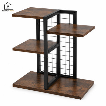 Raft Elindor® pe 3 Nivele, Rafturi Suprapus pentru Bucatarie, Organizator Ideal ca Etajera Depozitare in Camara sau Birou, Perfect pentru Condimente, Vesela, Farfurii, Stabil si Compact, Polita pentru Obiecte, 40 × 19.2 × 40 cm, Maro Rustic