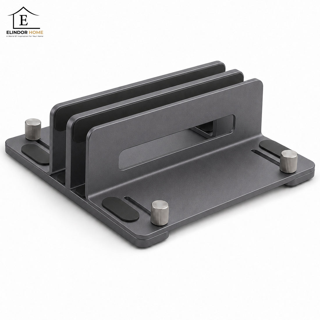 Suport Vertical Elindor® pentru Laptop, Tableta, Notebook si Carti, cu 3 Sloturi, Reglabil, Stand Universal, Compatibil Pana la 17.3 Inch, Ideal pentru Birou, Acasa, 14.5 x 14.2 x 4.6 cm, Gri