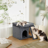 Ansamblu de Joaca Elindor® pentru Pisici, Post pentru Zgariat din Sisal, Stalp pentru Ascutit Gheare, Baza Solida, Pat Moale pentru Dormit, Accesorii Animale de Companie, Montare Usoare, Gri