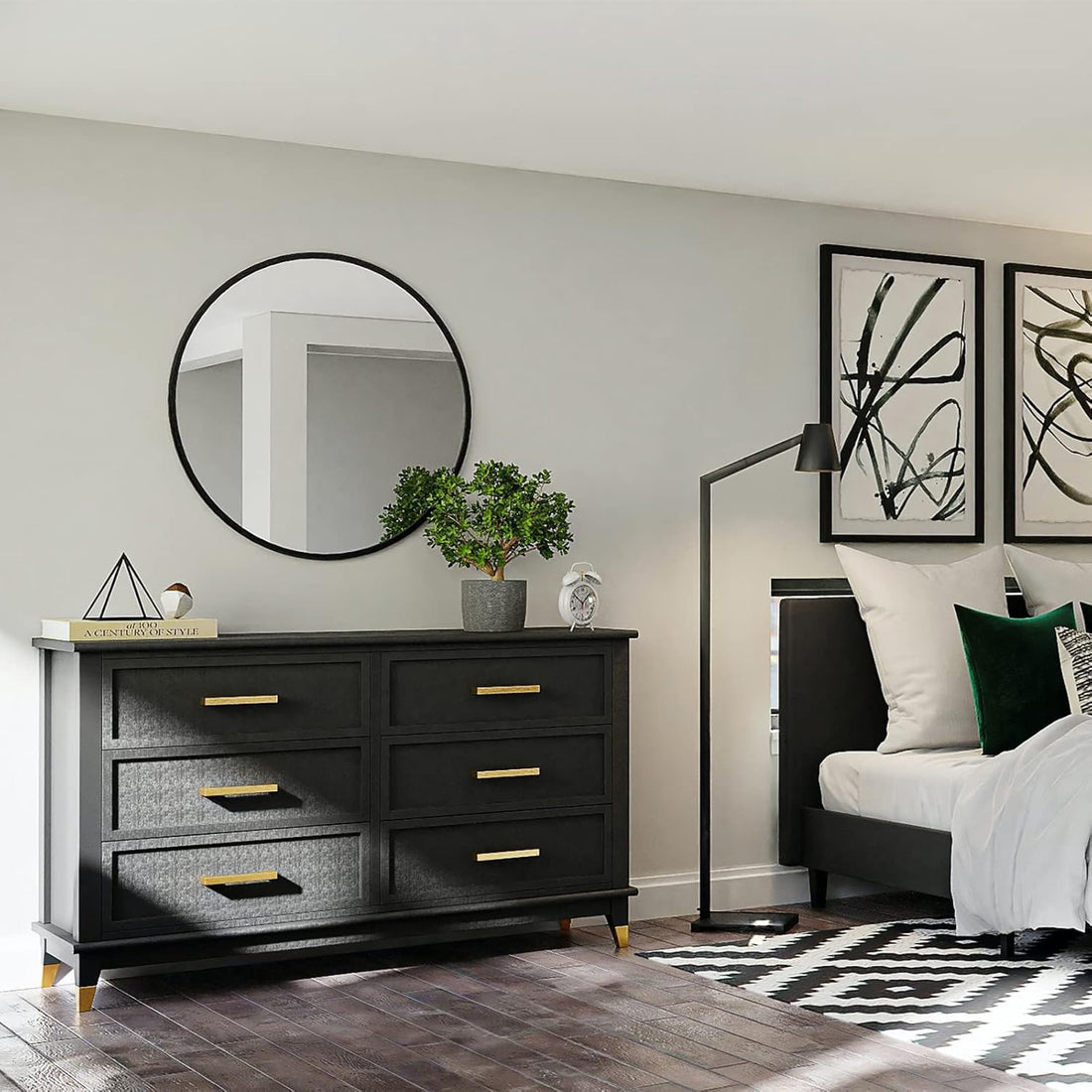 Oglinda Rotunda 70 cm Rama Neagra Elindor® Decorativa, Moderna si Eleganta, Reflexie HD, Sticla fara Distorsiuni, Ideala pentru Dormitor, Living, Birou, Dressing, Hol