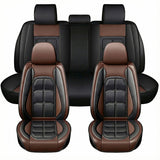 Set 5 Huse Scaune Auto Elindor® Universale, Husa pentru Protectie Sezut si Spatar Scaun Fata si Bancheta Spate, Impermeabila, Piele Ecologica, Accesorii Masina Huse Interior, Maro