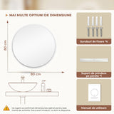 Oglinda de Perete Elindor® Rotunda, fara Rama, Decorativa, Eleganta, Ideala pentru Baie, Birou, Hol, Living, Dressing, Iluminare Led, Intensitate Ajustabila, Antiaburire, Temperatura de Culoare 6000K, 80 x 80 cm