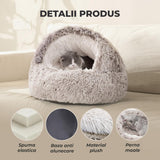 Pat Confortabil pentru Caini si Pisici Elindor® Rotund, Culcus Moale Antiderapant, Potrivit pentru Caine si Pisica de Talie Mica si Medie, Ideal in Orice Anotimp, in Casa, 60 × 60 × 16 cm, Gri / Bej
