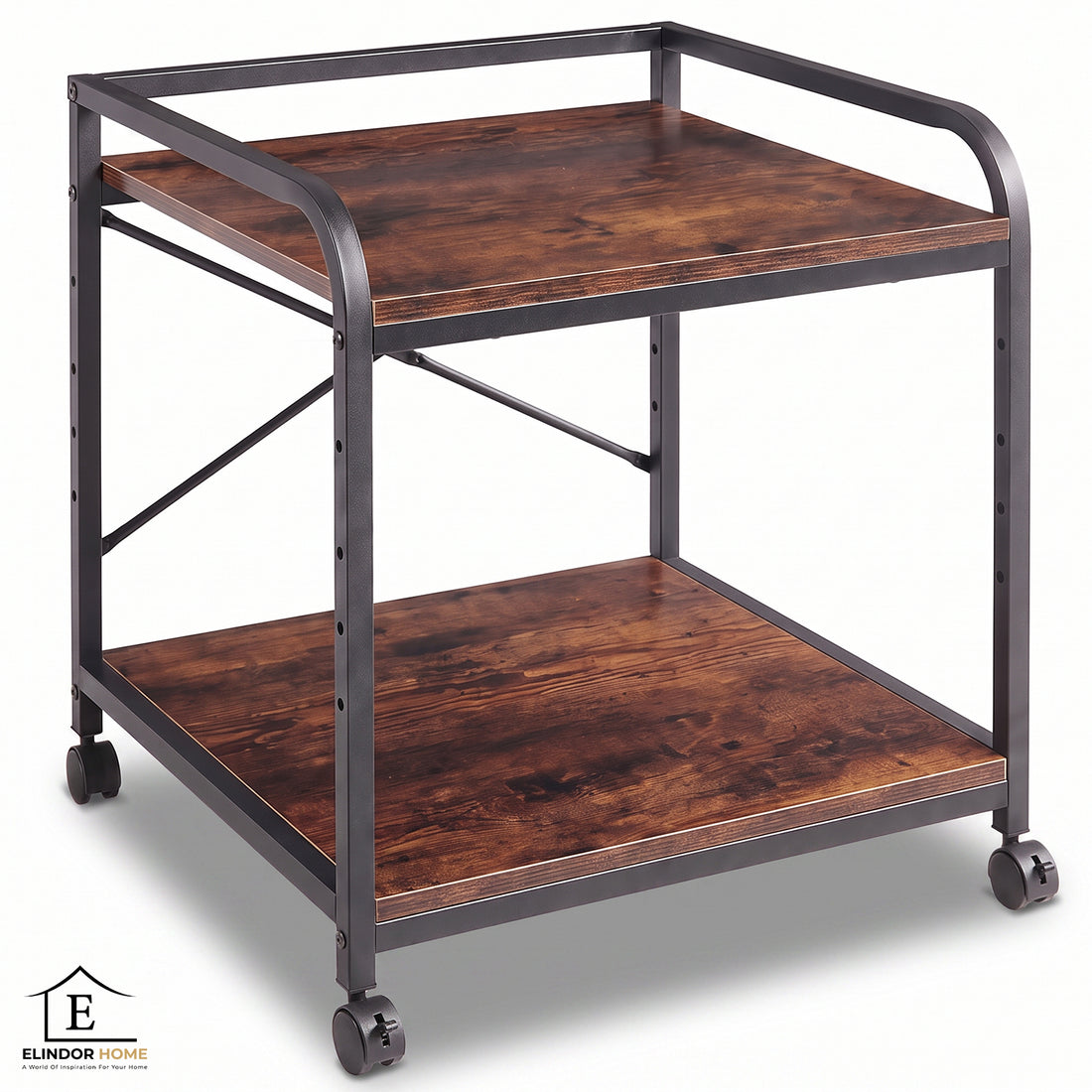 Raft Elindor® 2 Niveluri, Inaltime Reglabila, Rafturi Depozitare, Organizare Birou, Bar, Dulap Organizator Ideal ca Etajera Camara, Perfect pentru Imprimanta, Proiector, Stabil si Compact, Polita pentru Obiecte, 55 x 50.8 x 57 cm, Maro Rustic