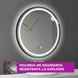 Oglinda de Perete Elindor® Rotunda, Antiaburire, cu Rama Neagra, Ideala pentru Baie, Iluminare Led, 3 Culori Lumina, Dimabila, Buton ON/OFF Luminat si Noaptea, Rezistenta la Umiditate IP44, 60 x 60 cm