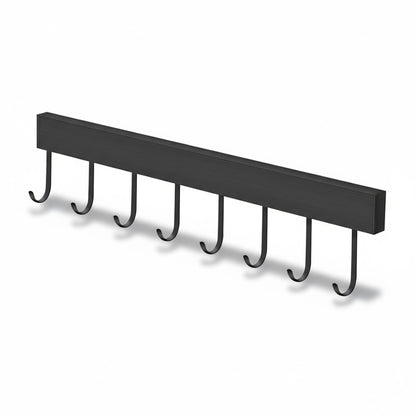 Suport de Perete Elindor® pentru Ustensile de Bucatarie, cu 8 Carlige, Lipire cu Adeziv, fara Gauri, Depozitare Tacamuri, Suport Metalic, Accesorii Organizare, Economisire Spatiu, Organizator de 40 x 3.5 cm, Negru
