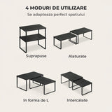 Set 2 Rafturi Elindor® din Bambus, Raft Extensibil si Suprapus pentru Bucatarie, Organizator Metalic Reglabil, Ideal ca Etajera Depozitare in Camara sau Birou, Perfect pentru Condimente, Vesela, Farfurii, Stabil si Compact, Polita pentru Obiecte, Negru