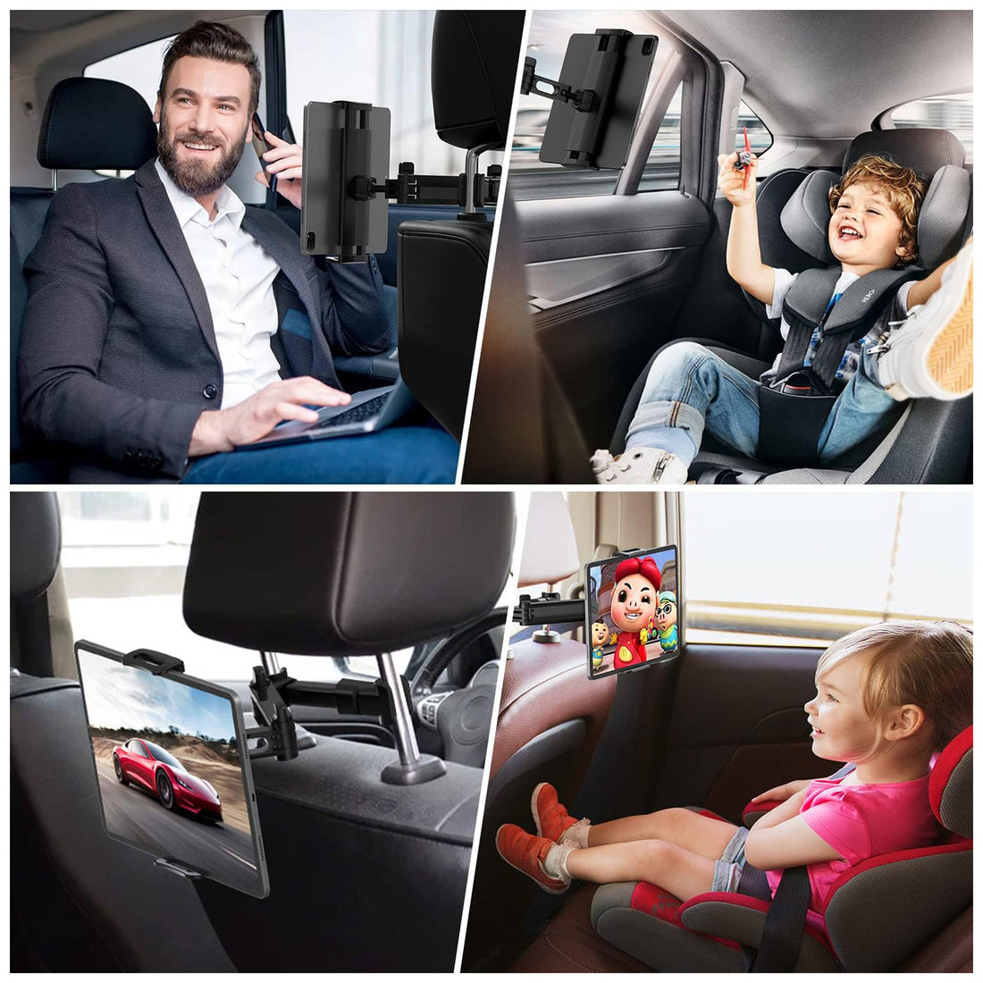 Suport Auto Tableta si Telefon Premium Elindor® pentru Tetiera Scaun, Universal, Compatibil 4.7-13 inch,  iPad, Switch, Sumsung Tab, Smartphone, Ajustabil 360°, Flexibil, Pliabil, Ideal pentru Copii sau Adulti, Orizontal, Accesorii Masina, Negru