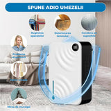 Dezumidificator Compact Elindor® pentru Aer Casa, Rezervor 3500ml, Ultra Silentios 35dB, Oprire Automata, Filtru Detasabil, 2 Trepte Viteza,7 Lumini LED, Perfect pentru Dormitor, Baie, Living, Ajuta la Prevenirea Formarii Mucegaiului, 21 x 12 x 35 cm, Alb
