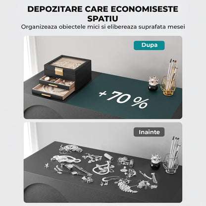 Cutie de Bijuterii Elindor® Organizator pe 3 Niveluri, Sertar x2, Spatiu de Depozitare pentru Inel, Verighete, Lantisoare, Bratari, Cercei, Caseta din Material Catifelat, Design Rafinat, Simplu si Elegant, Piele Ecologica Neagra, 20.3 x 23 x 13.5 cm