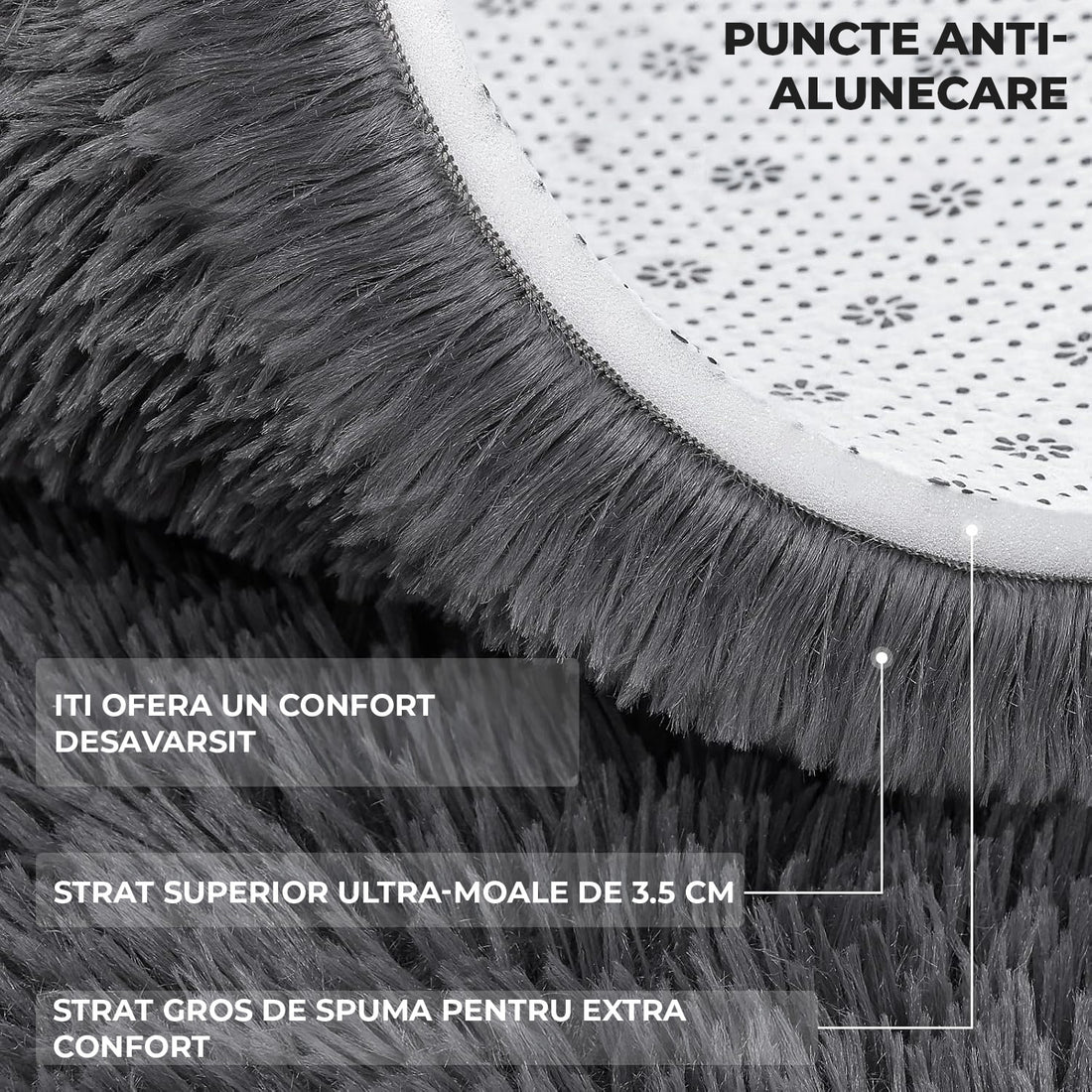 Covor Elindor® Antiderapant, Lavabil, Modern, Ideal pentru Living, Dormitor, Birou, Camera Copiilor, Covor cu Tesatura Lunga si Moale, Curatare Usoara, 120 x 160 cm, Gri