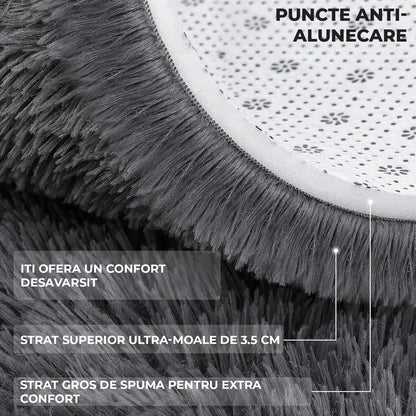 Covor Elindor® Antiderapant, Lavabil, Modern, Ideal pentru Living, Dormitor, Birou, Camera Copiilor, Covor cu Tesatura Lunga si Moale, Curatare Usoara, 120 x 160 cm, Gri