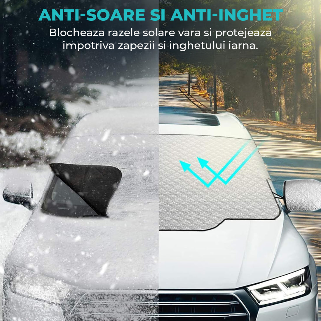 Parasolar Auto Elindor® pentru Parbriz, Magnetic cu 3 Magneti, Material cu 4 Straturi, Universal, Folie pentru Protectie Soare, Anti-inghet, Pliabil, Usor de Depozitat, Accesorii Masina Exterior, 147 x 120 cm, Argintiu