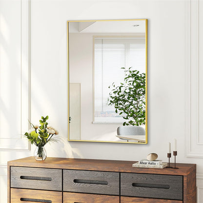 Oglinda Dreptunghiulara Elindor®, 55x75 cm, Sticla Fara Distorsiuni, Usor de Instalatat, Auriu