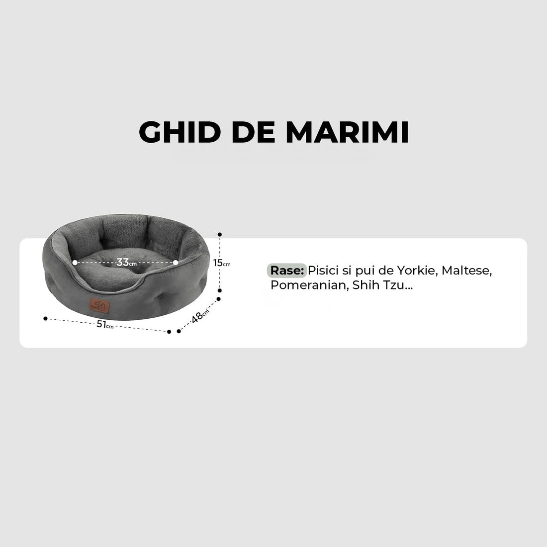 Pat Confortabil pentru Caini si Pisici Elindor®, Culcus Moale Antiderapant, cu Perna Detasabila din Microfibra Lavabila la Masina, Potrivit pentru Caine si Pisica de Talie Mica si Medie, Ideal in Orice Anotimp, in Casa, Marimea S, 51x48x15 cm, Gri