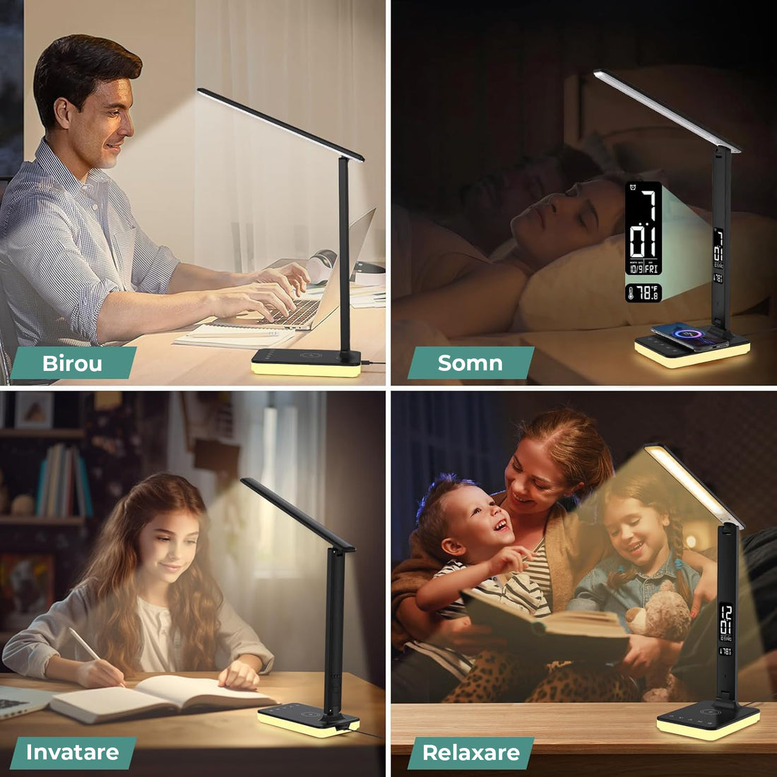 Lampa de Birou Elindor® Negara cu LED Integrat, Incarcare USB, cu Incarcare Rapida Telefon, 3 Moduri Lumina Camera Rece/Cald, Comanda prin Buton, Veioza Pliabila cu Brat Reglabil, Compacta si Portabila, pentru Birou, Dormitor, Hol, Living, 36.5 cm