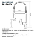 Baterie Chiuveta Bucatarie Neagra Elindor®, Robinet de Apa Lavoar, Modern cu Pipa Flexibila, Cap Dus Extractabil cu Doua Functii, Jet Reglabil, Monocomanda, Rotativ 360°, Otel Inoxidabil, Finisaj Mat