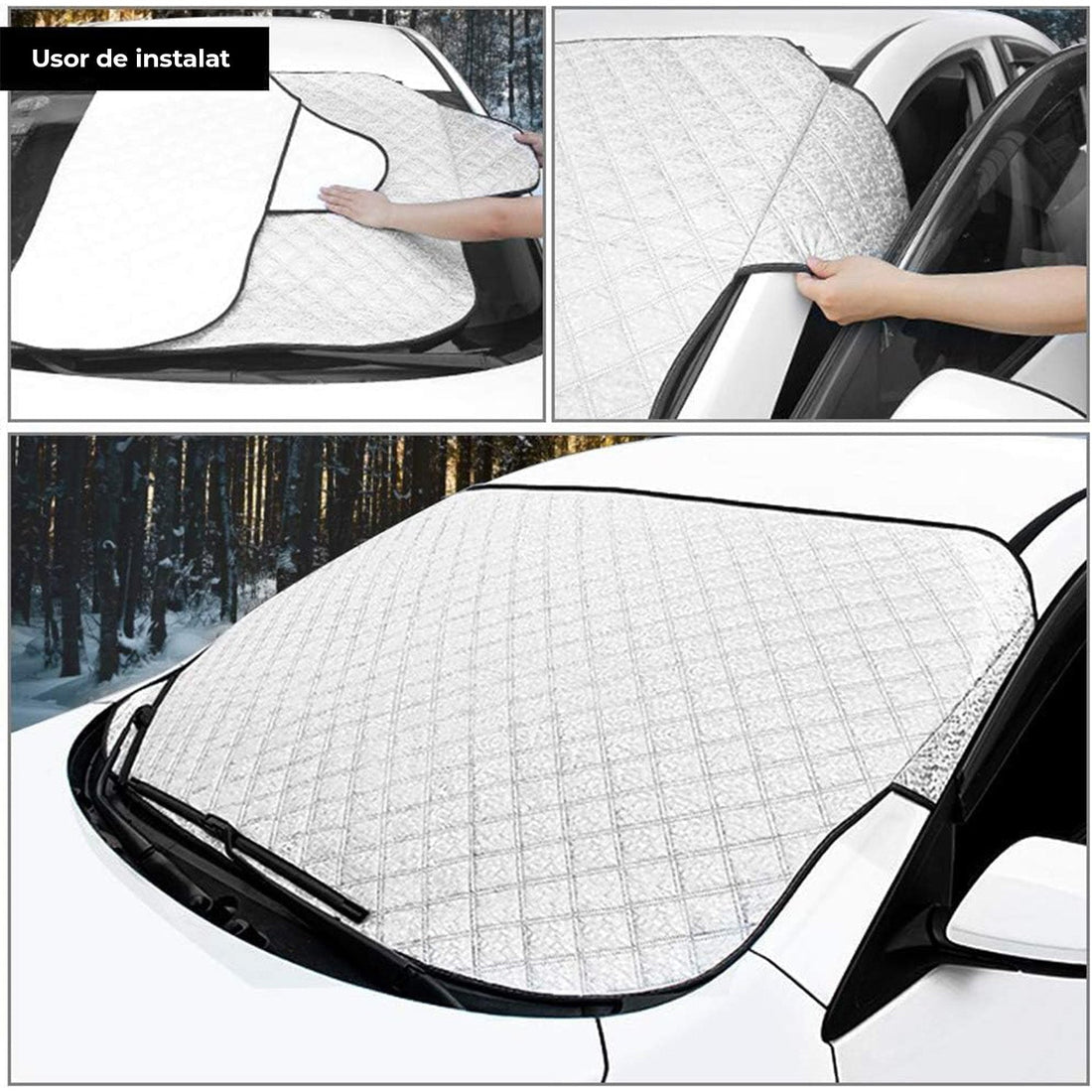 Parasolar Auto  pentru Parbriz Elindor® Material 4 Straturi, Protectie pentru Inghet, Zapada, Praf, Soare, 147 x 100 cm, Montare Usoara, Accesorii Masina, Argintiu