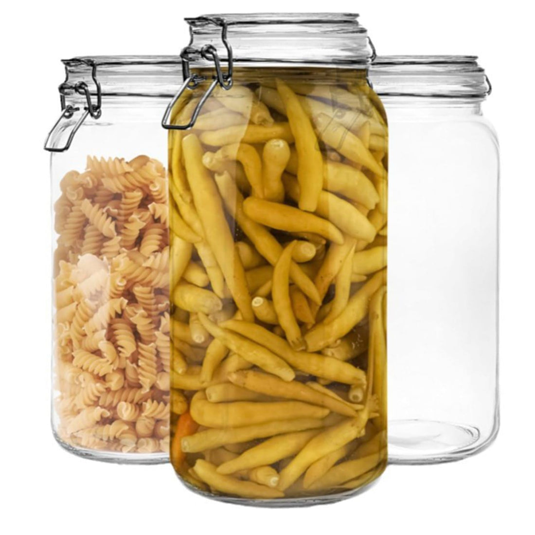 Set 3 Borcane Sticla 2.3L Elindor®, Capace Groase , Depozitare Etansa pentru Alimente, Transparent