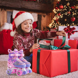 Role Reglabile Elindor® pentru Copii, Fete si Baieti, 4 Roti cu Lumini Quad, Ajutatoare, Rotile din Silicon, Rulmenti ABEC-7, Aluminiu / Poliuretan, Marimea S, 28-31, Model Unicorn, Mov