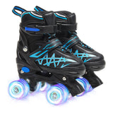 Role Reglabile Elindor® pentru Copii, Fete si Baieti, 4 Roti cu Lumini Quad, Ajutatoare, Rotile din Silicon, Rulmenti ABEC-7, Aluminiu / Poliuretan, Marimea M, 32-35, Model Unicorn, Negru / Albastru