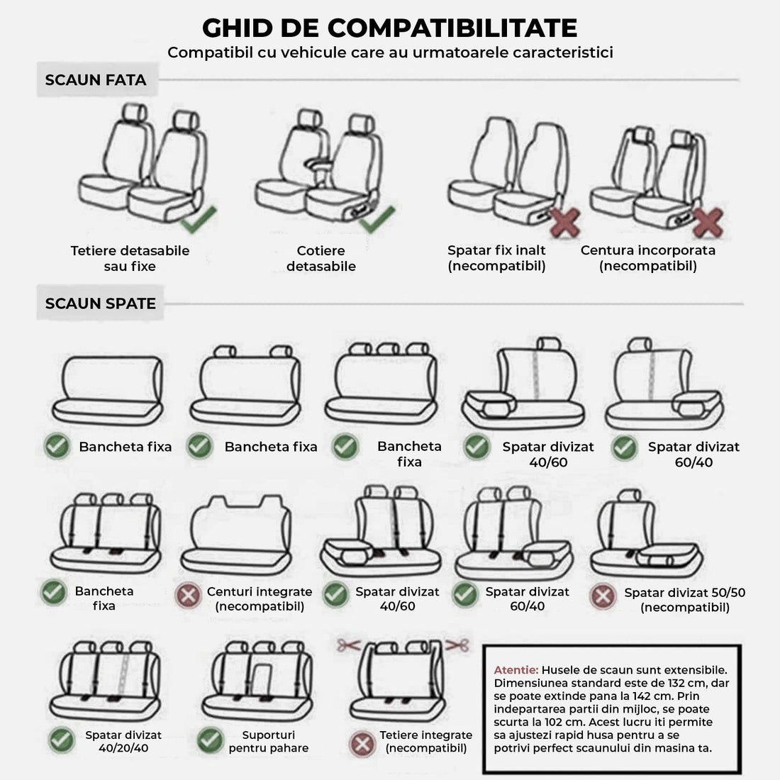 Set 5 Huse Gri Deschis, Scaune de Masina Elindor®, Huse Auto Piele, Impermeabile, Universale, Protectie Scaun Fata si Spate, Montaj Rapid, Accesorii Masina Interior