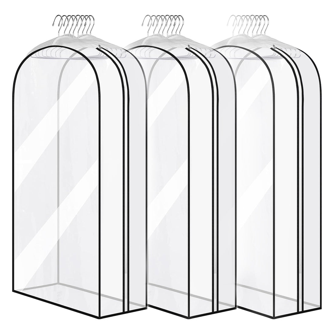 Set 3 Huse Depozitare Elindor® pentru Haine Dulap, Organizator pentru Dormitor Studentesc, Organizatoare Mari cu 8 Umerase, Organizare Multifunctionala, Separator Haine cu Fermoar Lateral, 100 x 60 x 25 cm, Transparent