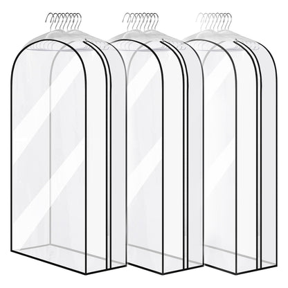 Set 3 Huse Depozitare Elindor® pentru Haine Dulap, Organizator pentru Dormitor Studentesc, Organizatoare Mari cu 8 Umerase, Organizare Multifunctionala, Separator Haine cu Fermoar Lateral, 100 x 60 x 25 cm, Transparent